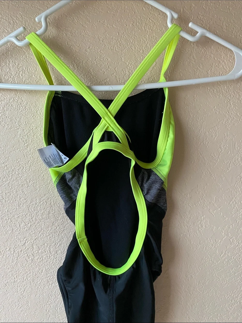 Speedo Black with Neon Yellow-Green Panel Athletic One-Piece